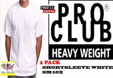 2 PACK Pro Club Heavyweight T-Shirt White Short Sleeve Premium Cotton Mens Tee
