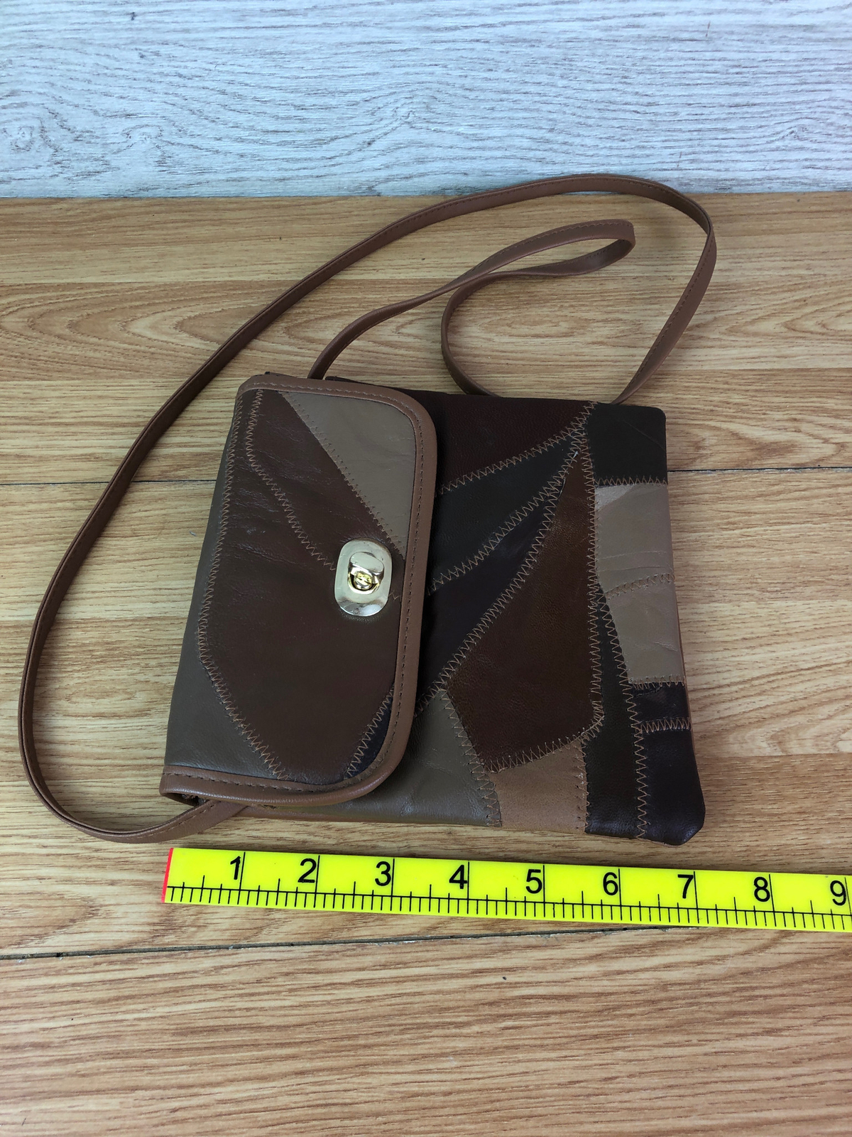 Brown Leather Crossbody Bag Patchwork Geometric B… - image 7