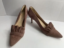 Sole Society Heels Women 9.5 Darbia Shoes Brown Suede Ruffle Casual Comfort Pump