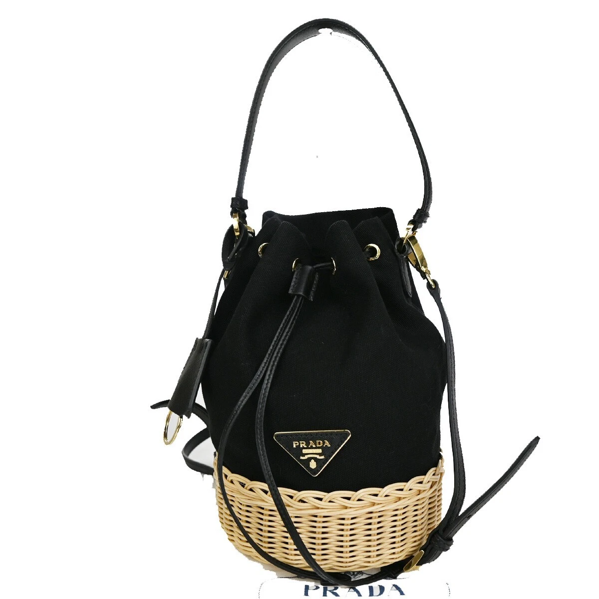 Prada Wicker Canvas Bucket Bag