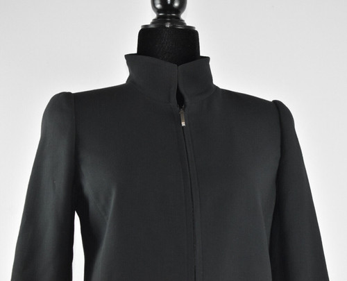 Akris, Cappotto vintage Akris taglia 4 nero zip media lunghezza misto lana tasche giacca Italia