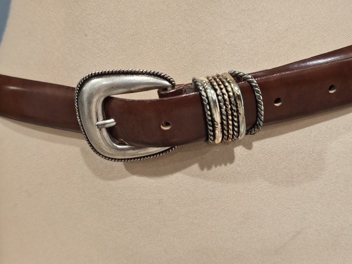 Linea Pelle Belt with Silver metal Buckle 34”-38” LINEA PELLE Italian Skinny Studded Black Leather  main image 4