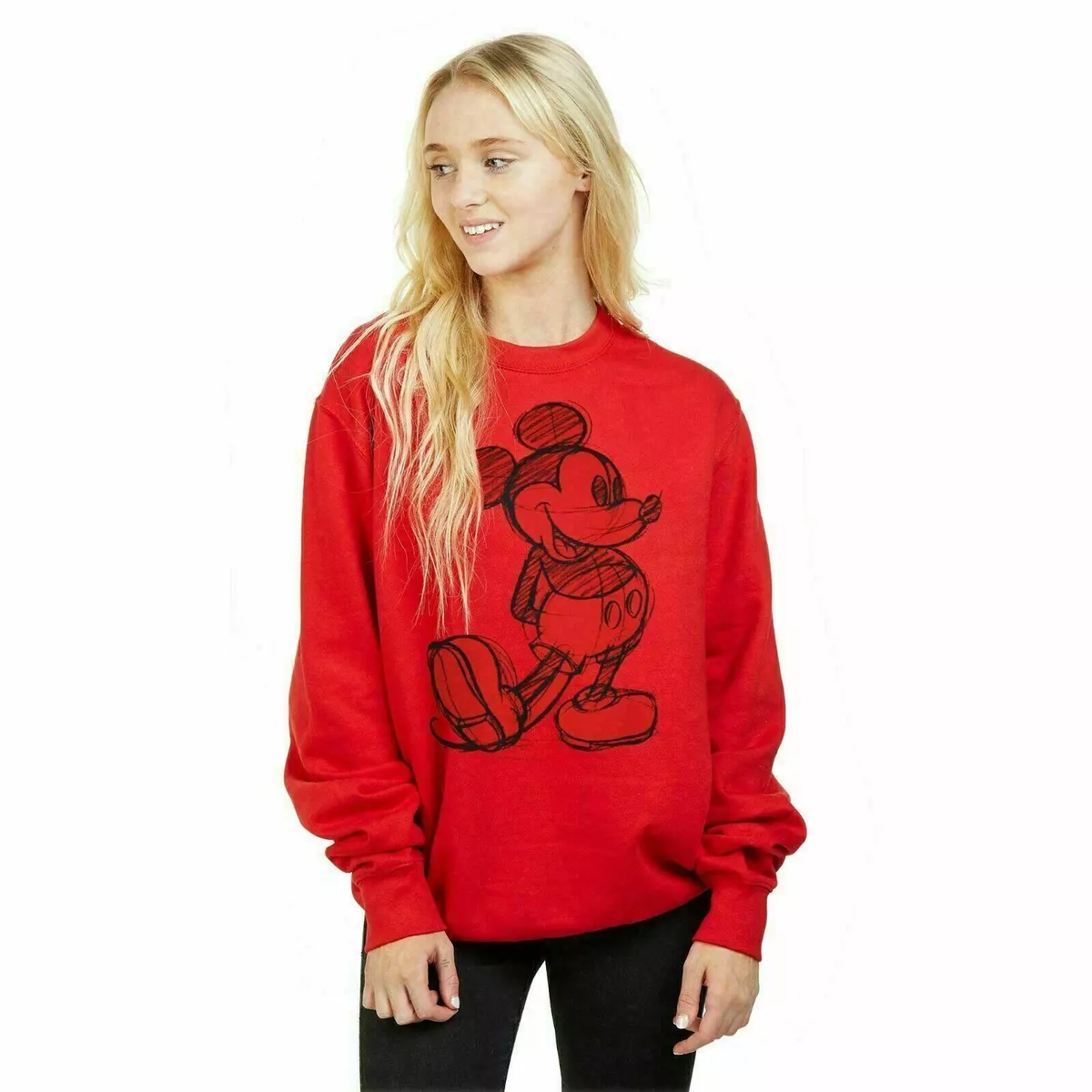 Official Disney Ladies Mickey Mouse Sketch Sweatshirt Red S - XL