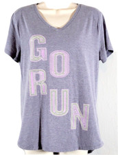 Tek Gear Women M Dry Tek GO RUN T-Shirt Gray V-Neck Short Sleeve Cotton Blend