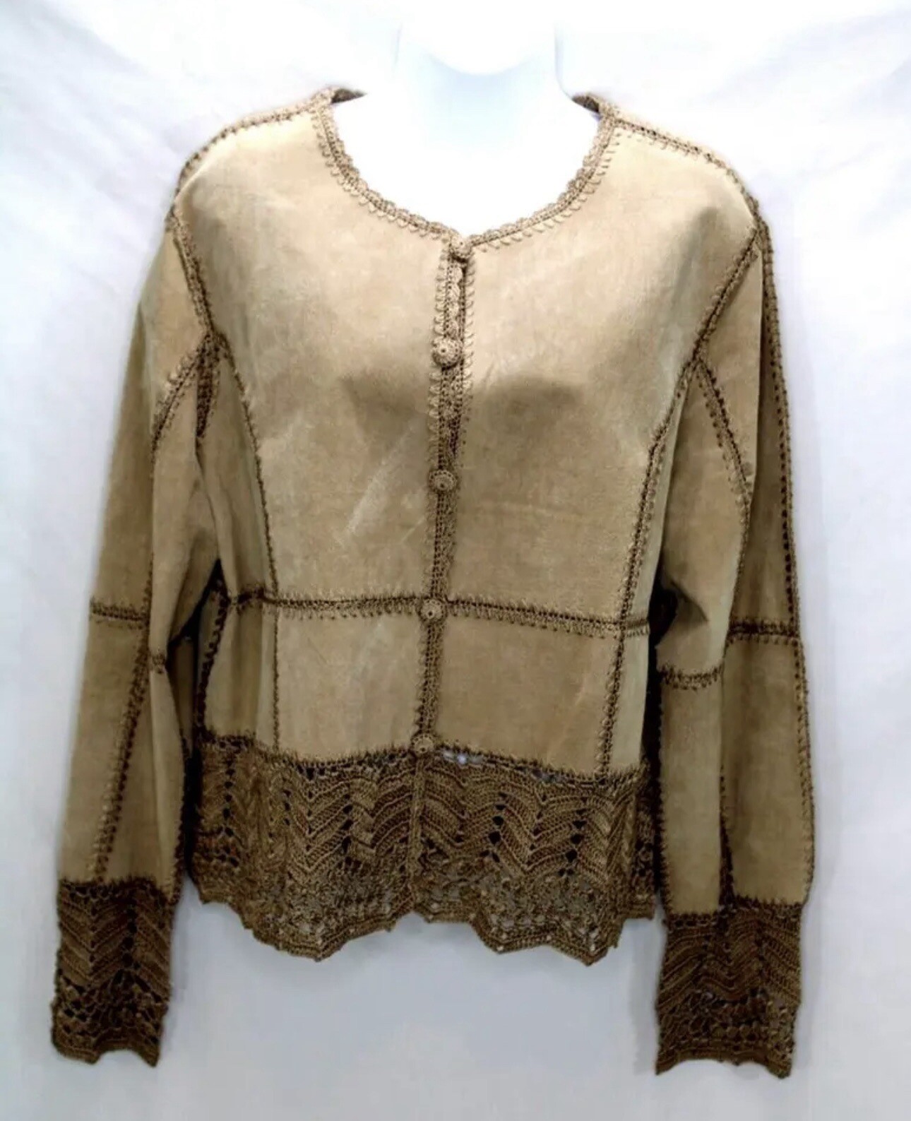 Suede Essentials Brown Patchwork Button Shirt Jac… - image 1