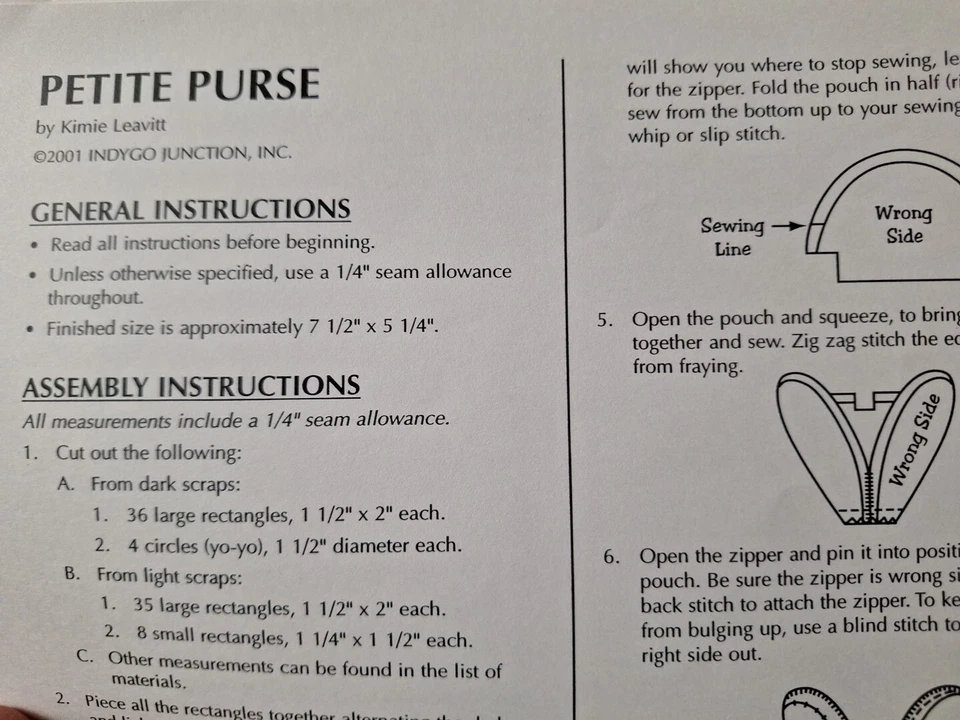 Petite Purse Handbag Kimies Quilts IJK116 Sewing Pattern Patchwork Quilt Indygo - Image 3 of 4