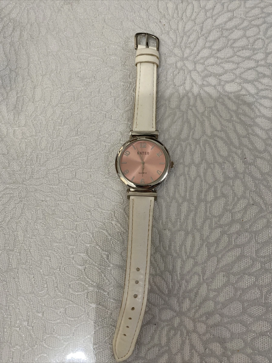 Women s pre owned MATEO quartz watch with pink dial and white