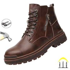 Leather Waterproof Men's Safety Work Boots Steel Toe Indestructible Flat Sneaker
