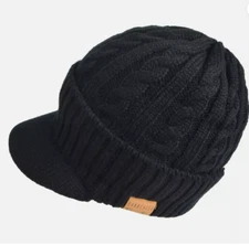 Men's Cable Knit Beanie Visor Bill Cadet Newsboy Cap Ski Warm Winter Hats *USA*