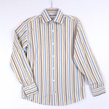 Banana Republic Mens M 15-15 1/2 Blue Fall Gold Tan Striped Button Down Up Shirt