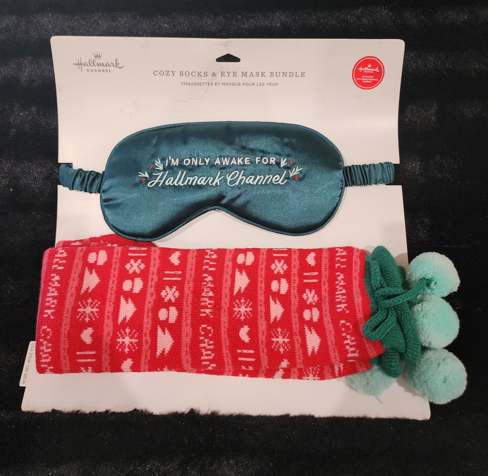 SAOLA Pacchetto calzini accoglienti canale Hallmark & I'm Only Awake For Eye Mask regalo di Natale