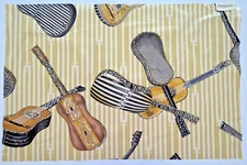 BERGAMO FABRICS -GUITAR design-yellow/blk/brn/coral/grey-Italian cotton-27"x18"L