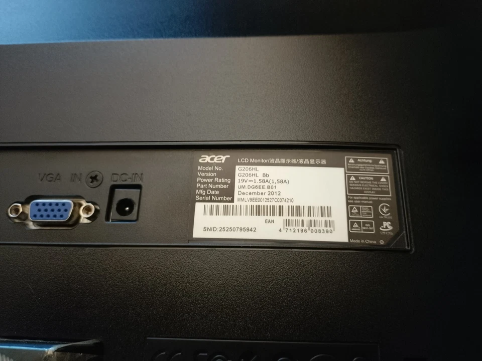 acer 19 zoll led- monitor g206hl ohne netzkabel - Bild 2 von 4