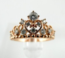 Rose Gold Plated Sterling Silver White CZ Tiara Crown Ring 925 Size 5 1.9g