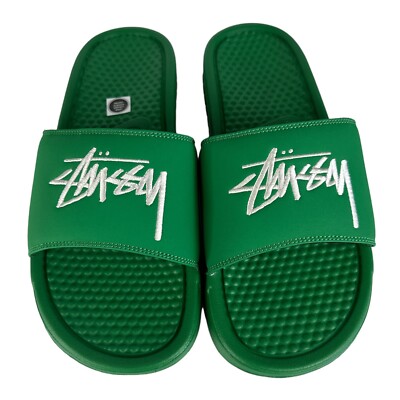 NIKE X STUSSY BENASSI SLIDES / SANDALS PINE GREEN-SAIL SIZE 9