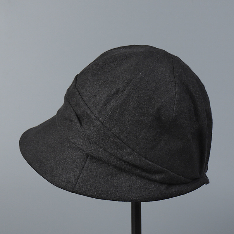 Lady Linen Bucket Hat Outdoor Casual Sun Cap Solid Color Soft Wide Brim Hat Cute
