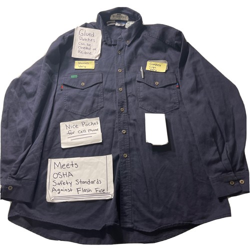 Workrite Flame Resistant Mens 2XL Indura Navy Blue LS Work Shirt Excellent J196