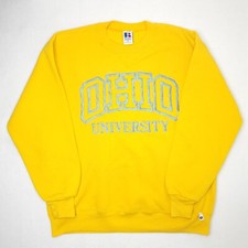 VTG 90s Russell Ohio Bobcat Sweatshirt Size XL USA MADE Yellow Big Logo Crewneck
