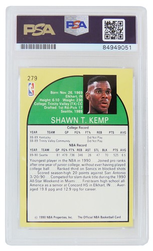 Shawn Kemp Signed 1990 NBA Hoops Rookie Basketball Card #279 -(PSA Encapsulated) - Picture 2 of 2