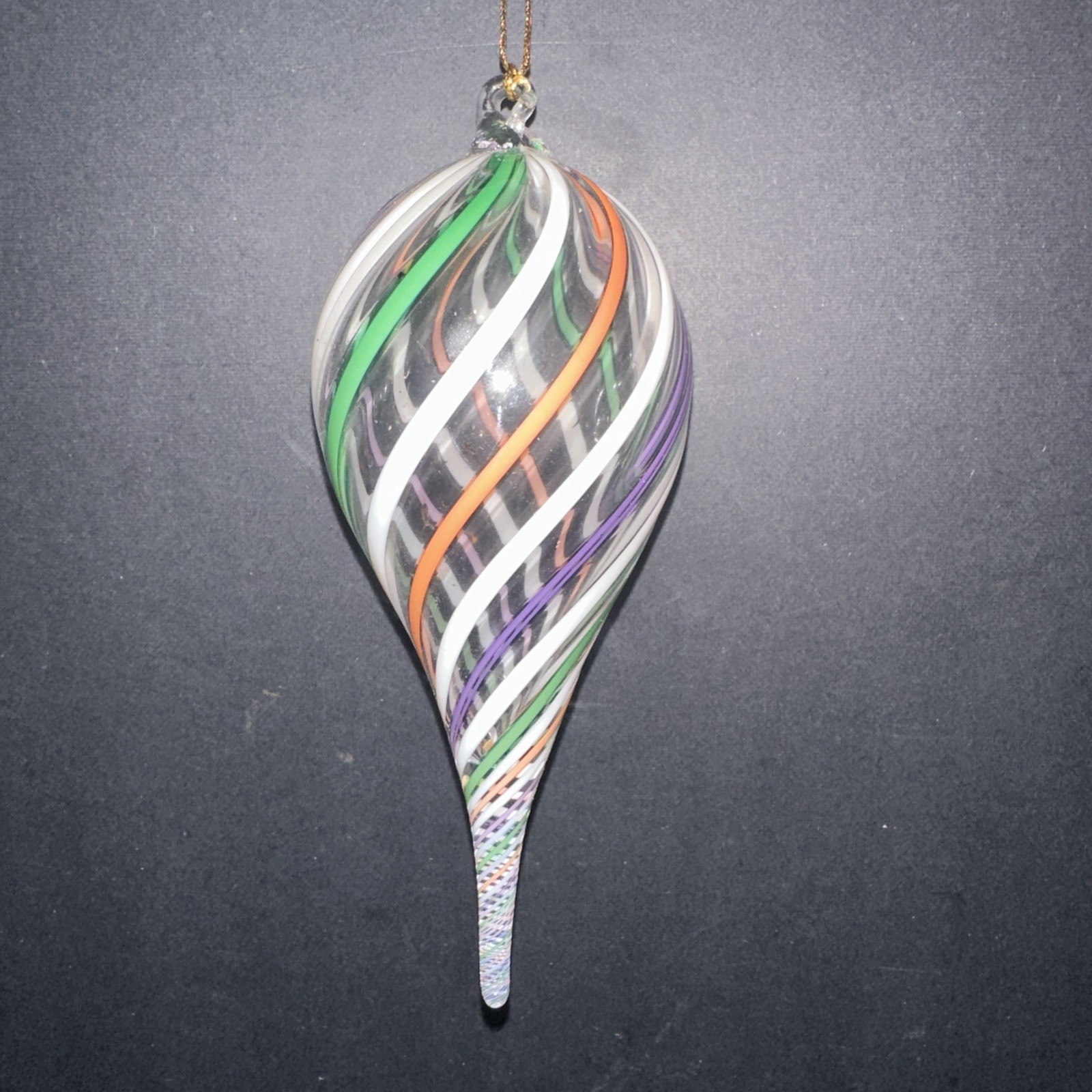 Hand Blown Glass Ornament Studio Art Multicolor Teardrop Swirl 5” Unique Piece 