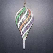 Hand Blown Glass Ornament Studio Art Multicolor Teardrop Swirl 5” Unique Piece 