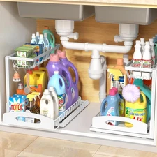 2-pack under sink organizer 2-tier and storage slide-out pull-out cabinet White
