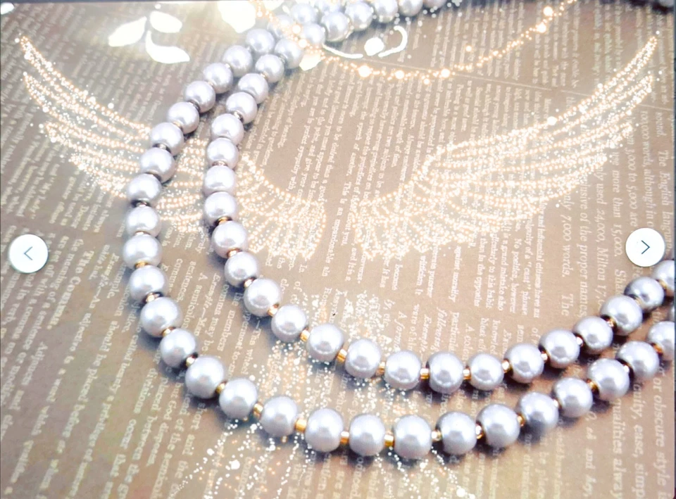 Collar Dos Hilos, Estilo Clásico 6mm Perla de Vidrio Peltre en Color Crema Foto 4 de 4