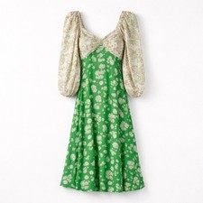 RIXO x Target Green Daisy Midi Dress Size 10 Puff Sleeve Cottagecore Spring