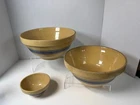3 Vintage Hull Yellow Ware Mixing Bowls Blue Stripe Nesting Set H Mark