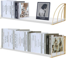 Thicked 0.71 in Heavy Duty White and Gold Shelves Pine Wood Large 36 Inch Gold S