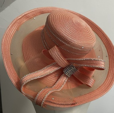 Peach Kentucky Derby Fascinator Hat w/ Rhinestones & Netting – Wedding Tea Party Pale Peach Kentucky Derby Fascinator: Wedding Tea Party Hat  main image 3