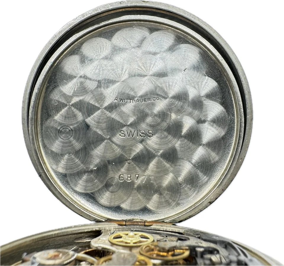 Антикварные карманные часы с хронографом Wittnauer 7 Jewel Basic с открытым циферблатом никель - Изображение 3 из 4