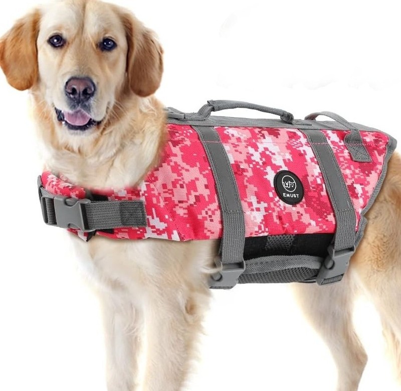 NEW EMUST XXL DOG PINK CAMOUFLAGE FLOTATION LIFE VEST WITH RESCUE HANDLES