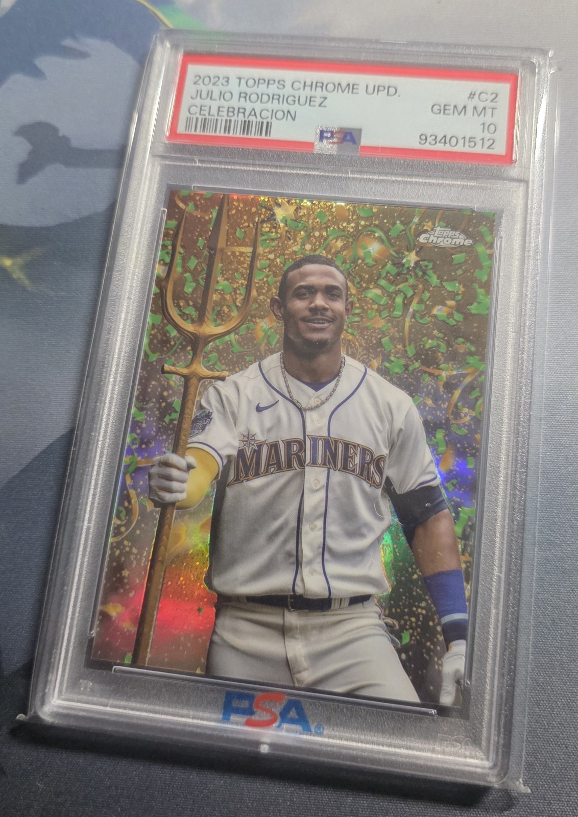 2023 Topps Chrome Update Julio Rodriguez Celebracion #73/99 PSA 10 Mariners view 2