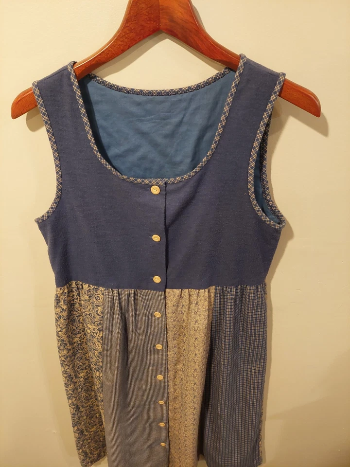 Vestido de granja vintage hecho a mano Cottagecore - azul patrón mixto - ver medidas Foto 2 de 4