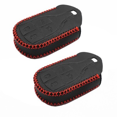 2Pcs Black Leather For Maserati Ghibli Quattroporte Levante 4 Buttons Key Fob