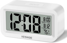 Travel Digital Alarm Clock Battery Operated with Indoor Temperature Desk Small