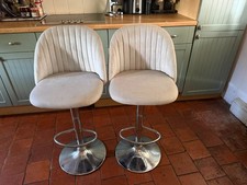 Pair Velvet BreakGrey fast Bar Stools Adjustable Swivel Chrome Kitchen Chairs