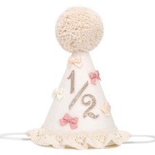 BASCT Bow Half Birthday Hat for Girls   Boho 1/2 Crown, Small, White