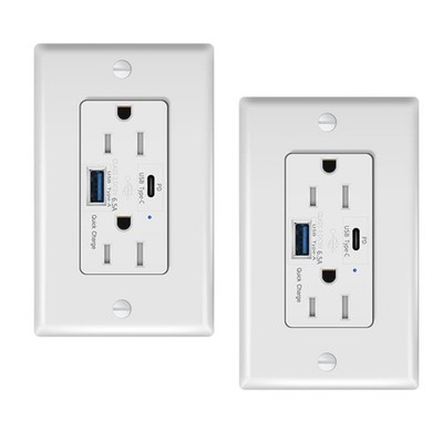 2PK 15A USBC Power Delivery 65W Fast Charging TR UL iPhone 14 Pro Max Receptacle
