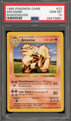 Pokemon Arcanine Base Set Shadowless #23 PSA 10 Gem Mint