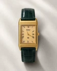 Vintage Seiko Reverso Frame Tank Wrist Wach GLD/GLD Dial GREEN BAND