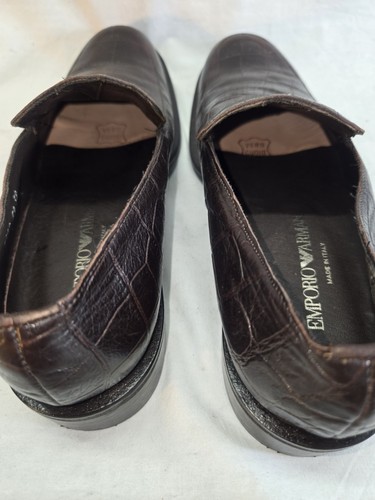 *Emporio Armani Men's 38 Brown Croc Embossed Leather Loafers Shoes - Picture 6 of 7