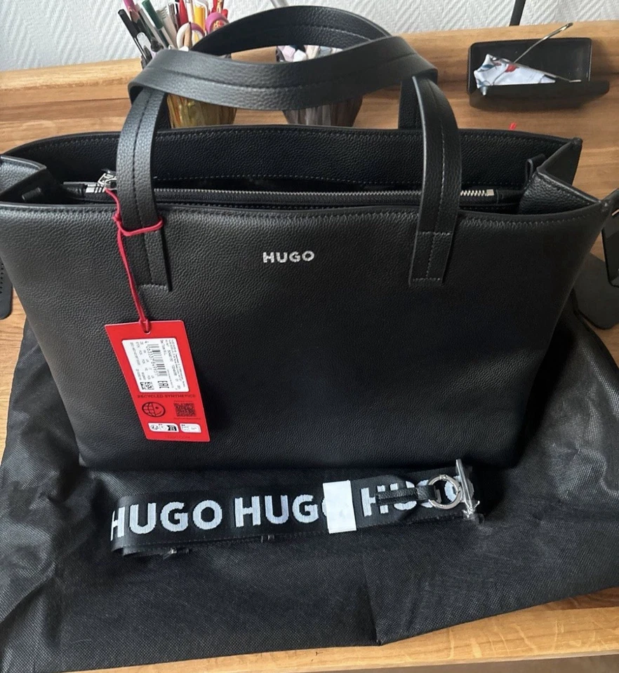 HUGO Herren Aktentasche schwarz Kunstleder Schulterriemen Reißverschluss - Bild 1 von 4