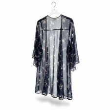 Navy Blue Kimono With Floral Design And Contrasting Trim Size M/L