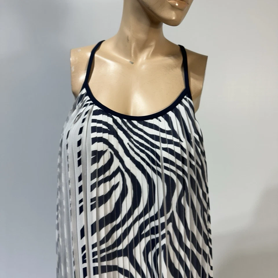 Maxi Vestido Michael Kors Mumu Blanco Azul Marino Estampado Resort Wear Plisado Talla 16 Foto 2 de 4