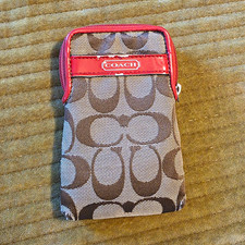 Coach Women's Signature Logo Zip Pouch Wallet Brown/Pink Credit Card Slots