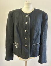 Trachtenblazer Dirndljacke Gr. 44 schwarz 100% Leinen Landhaus Tracht Stickerei