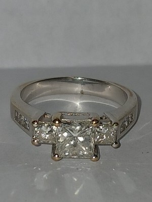 3 stone 0.90 carat cntr Princess  Diamond Engagement with band 18k Gold Ring