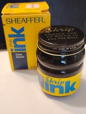 Vtg 2 oz Sheaffer Skrip Blue Block writing fluid ink top well bottle full w/ box